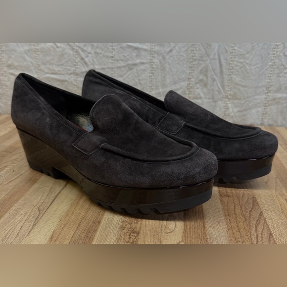 Robert Clergerie Paris Volare Brown Suede Wedge Slip On Platform Shoes Sz 9.5B - Picture 1 of 12